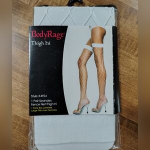 SPENCER'S Body Rage White Fence Net Thigh High Stockings Sexy